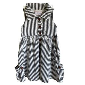 SWEET HONEY Toddler Girls 2T Striped Dress Pockets Cotton Linen Blue White